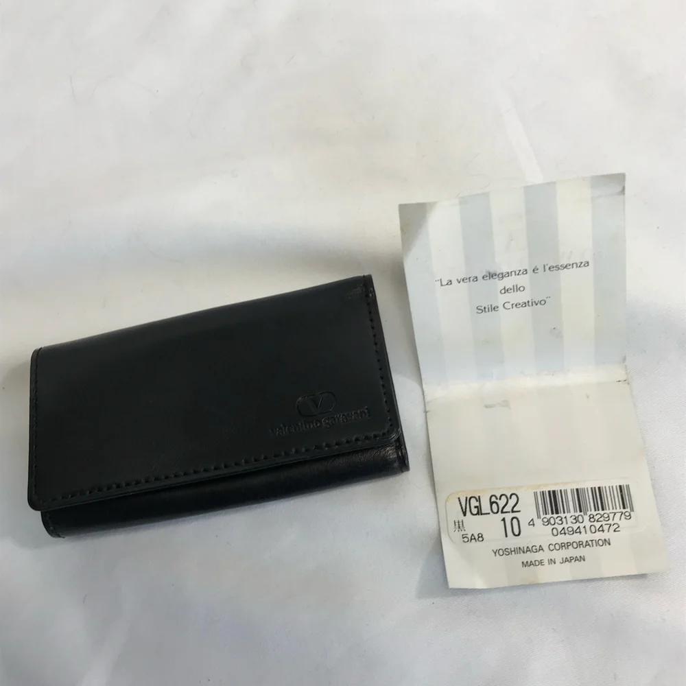 Valentino Garavani Vintage Black Leather Trifold 4 Ring Key & Card Holder NIB